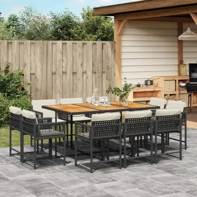 Produktbild von Möbel 11-tlg. Garten-Essgruppe mit Kissen Schwarz Poly Rattan - Gartenmöbelset 3211575
