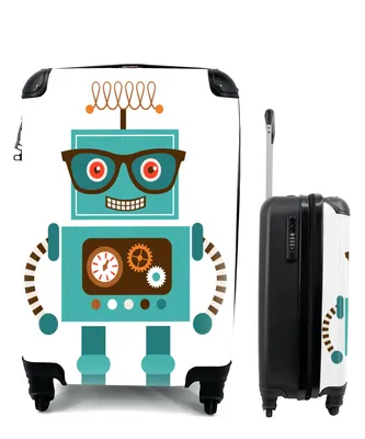Obrázek produktu pro Kufr Příruční zavazadlo na kolečkách Malý cestovní kufr na 4 kolečkách Robot - Brýle - Ozubená kola - Obličej - Chlapci - Děti - Velikost kabiny <