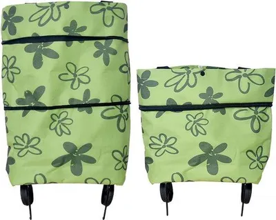 Produktbild von Unyqoos® Faltbarer Einkaufstrolley mit Rollen – Einkaufstasche 40 x 50 cm, faltbare Seitenfächer, 100% Polyester, wasserabweisend, Grün