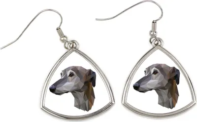Immagine prodotto di Greyhound, grande levriero inglese - Orecchini con un'immagine e la scritta "Cane geometrico" di Art-Dog