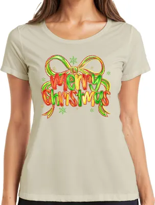 Produktbild von Merry Christmas glitzer schleife schneeflocke festlich Geschenk Damen T-Shirt, Natur, XXL
