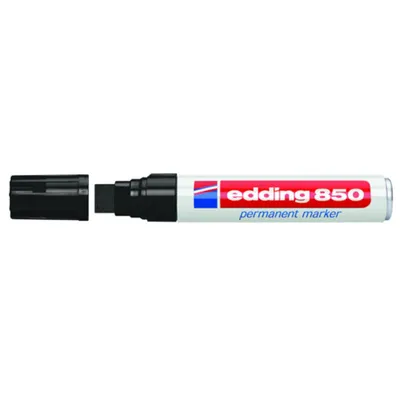 A black Edding 850 permanent marker with its cap off, shown against a white background.