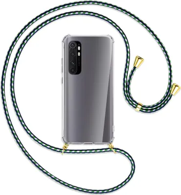 Produktbild von Handykette Backcover-Schutzhülle mit Band (Metall goldfarben) für Xiaomi Mi Note 10 Lite - grün/blau/weiß
