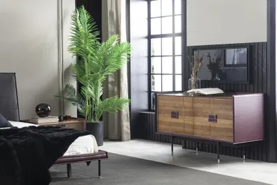 Produktbild von Lila Sideboard Kommode Schrank Holz Regal 141cm Leder Kommoden Möbel