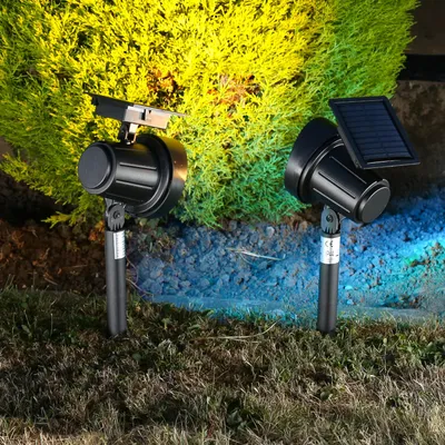 Produktbild von LED Solar Gartenstrahler - Gartenspot - 8 Lichtfunktionen - 25 Lumen - H: 42,5cm - 2St.