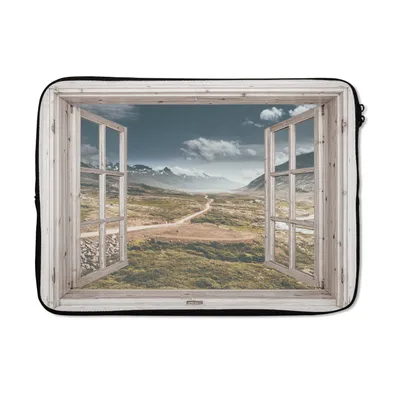 Produktbild von MuchoWow® Laptop Hülle 13 Zoll Aussicht - Berg - Holz Laptoptasche - Laptophülle - Sleeve - Rundumschutz