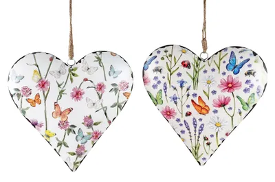Produktbild von 2er Set Dekohänger Herzen BLUMENWIESE D. 20cm aus Metall Formano F25