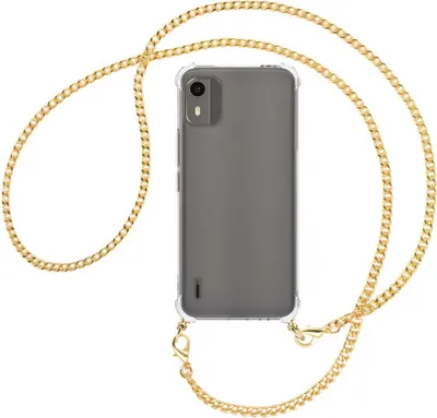 Produktbild von Handykette Backcover-Schutzhülle mit Band (Metall goldfarben) für Nokia C12, Nokia C12 Pro (6.3'') - goldfarbene Kette