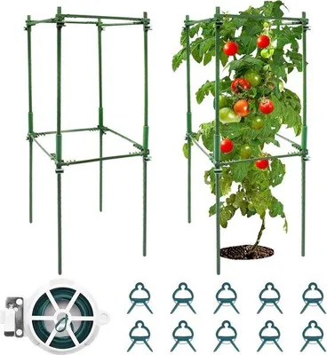 Produktbild von Famanu Tomatenklimhilfe Set – 2 Tomatentürme 80 cm mit Pflanzenclips