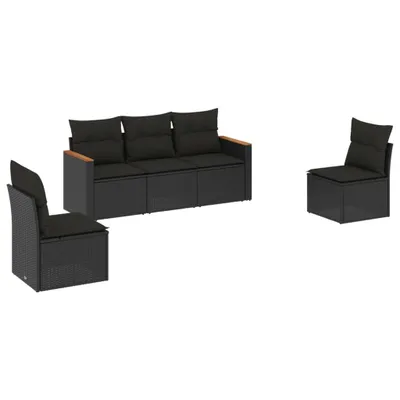 Produktbild von vidaXL 5-tlg. Garten-Sofagarnitur mit Kissen Schwarz Poly Rattan