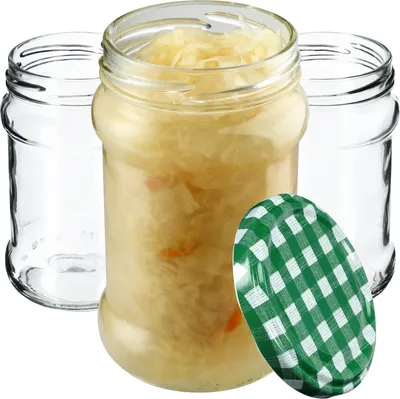 Image de KADAX Pots à conserves avec couvercle "Seno", Pots à conserves, 315 ml, Couvercle vert à carreaux, 10 pièces