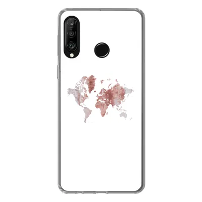 Produktbild von MuchoWow® Handyhülle Schutzhülle Hülle für Huawei P30 Lite Weltkarte - Rosa - Farbe Silikon Softcase Handy Hülle - Handyhülle