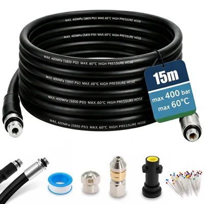 Abflussreinigungsset 15 m, 180 bar, 60°C, für Hochdruckreiniger