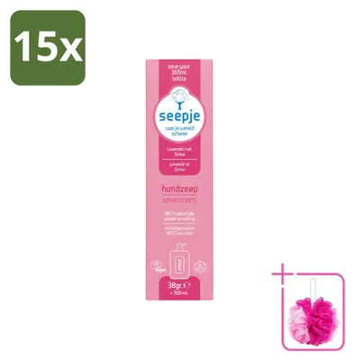 Imagen del producto de 15 unidades de recambio de jabón líquido para manos Seepje, aroma lavanda y tonka, 38 g, pack económico