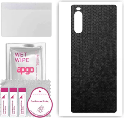 Produktbild von apgo Rückseite Schutzfolie, Skin, kompatibel mit Sony Xperia 10 III SO-52B, Hinten Displayschutzfolie aus Vinylfolie, kratzfest, einfache Montage - Schwarze Honigwabe