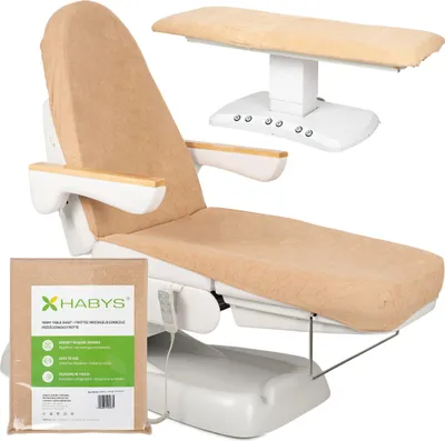 Produktbild von Habys Frottee Bezug für Kosmetikliege Massagetisch Massageliege | mit Gummizug & Schnüren | Spannlaken Wellness SPA | Beige