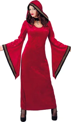 Produktbild von langes rotes Vampir Kleid mit weiten Ärmeln Kostüm für Damen Gr. M-XL, Größe:L