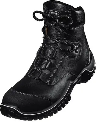 A black Uvex boot is shown against a white background.
