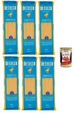 Produktbild von De Cecco Spaghetti Nr. 12, Italienische Hartweizenpasta, 6 x 500 g Packungen, + Italian Gourmet polpa 400g