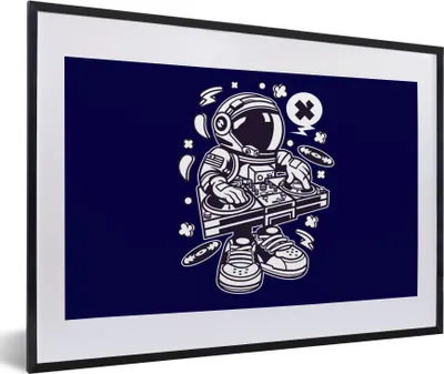 Produktbild von MuchoWow® MuchoWow® Gerahmtes Poster DJ - Astronaut - Jahrgang 60x40 cm - Poster mit zchwarzem Bilderrahmen - Schlafzimmer - Plakat in Rahmen - Drucken