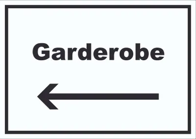 Produktbild von Garderobe Schild mit Text Richtungspfeil links Kleidung aufbewahren waagerecht A6 (105x148mm)