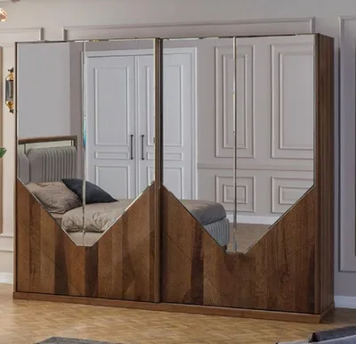 Produktbild von Casa Padrino Luxus Schlafzimmerschrank Braun 260 x 68 x H. 220 cm - Moderner Massivholz Kleiderschrank mit 2 Schiebetüren - Luxus Schlafzimmer Möbel