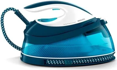 Produktbild von Dampfbügelstation PHILIPS PerfectCare Compact, 6.5 Bar, 1.5L, 120 g/min Dampfstoß, 400 g/min Bügelboost, Blau/Weiß