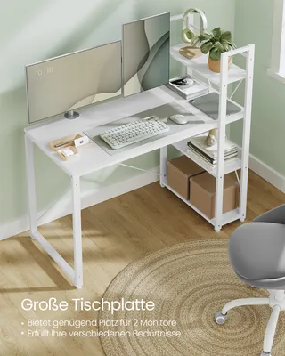 Produktbild von VASAGLE Schreibtisch Computertisch mit Regalböden 120cm weiß