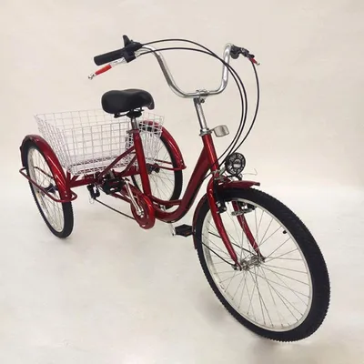 Zdjęcie produktu dla rower trójkołowy dla dorosłych 24" Rower trójkołowy dla seniorów z oświetleniem i koszykiem Zakupy