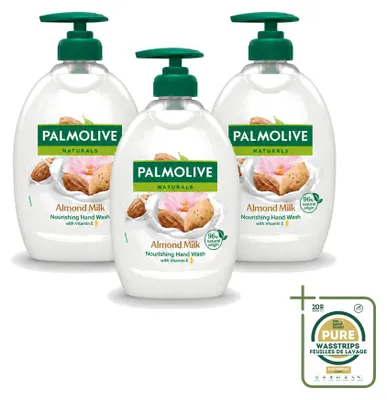 Produktbild von 3 x Palmolive Flüssigseife Mandelmilch - mit Pumpspender - 500 ml - Vorratspackung - 3 Stücke