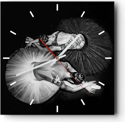 Produktbild von Wanduhr - Quadrat - Glasuhr - Ballerinas Ballett Tanz - 40x40cm - Schleichendes Uhrwerk - Lautlos - zum Aufhängen bereit - Dekoration Modern - Wanddekoration aus Glas - C3AC40x40-5050