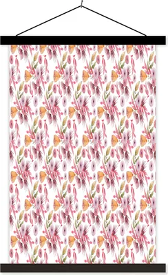 Produktbild von MuchoWow® Textilposter Blumen - Rosa - Farben - Aquarell 40x60 cm mit schwarzem Rahmen - Wanddekorationen