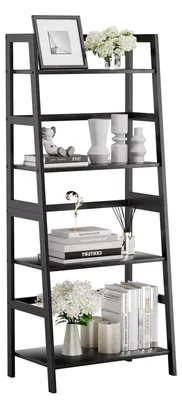 Leiterregal 4 Ebenen, Bambus, Schwarz, 53x35x125 cm