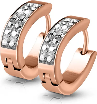 Produktbild von edle Damen Creolen Kreolen Klappcreolen Edelstahl Zirkonia Kristall Glitzer Autiga® rosègold-klar