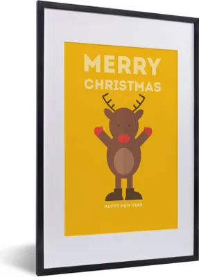 Produktbild von MuchoWow® MuchoWow® Gerahmtes Poster Weihnachten - Zitate - Illustration - Rentier - Frohe Weihnachten - Gelb 40x60 cm - Poster mit zchwarzem Bilderrahmen - Poster in Rahmen