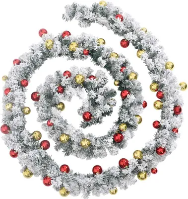 Produktbild von vidaXL Weihnachtsgirlande mit Kugeln und LED-Leuchten Grün 10 m PVC