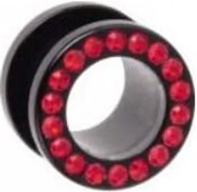 Produktbild von Ohr Flesh Acryl Tunnel Piercing Schwarz Screw On Mit Roten Kristallen VTFTBKJ.LSI.3mm