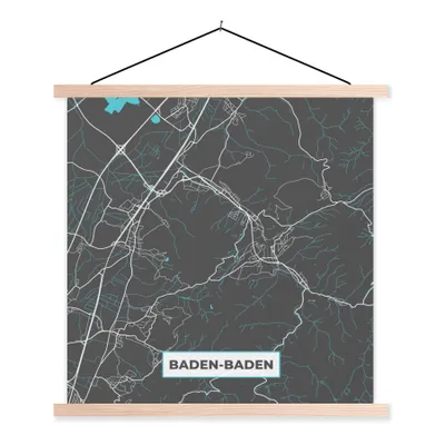 Produktbild von MuchoWow® Textilposter Baden Baden - Stadtplan - Blau - Karte - Deutschland 40x40 cm mit holzfarbenen Rahmen - Posterleiste