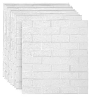 Produktbild von Ikodm 10 Stück 3D Wandpaneele Ziegeloptik selbstklebend PE Schaumstoff Weiß 77x70cm für Küche Bad Wohnzimmer