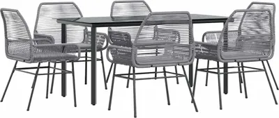 Produktbild von vidaXL 7-tlg. Garten-Essgruppe mit Kissen Grau Poly Rattan Glas