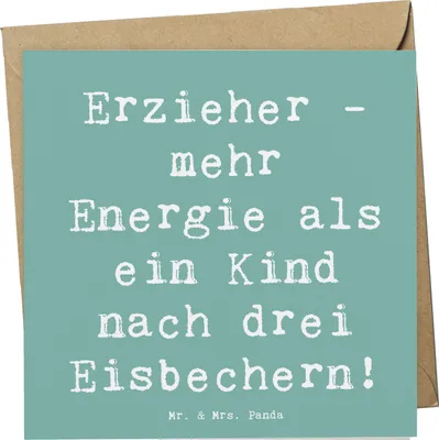 Produktbild von Mr. & Mrs. Panda Grußkarte Spruch Erzieher Energie - Meeresbrise - Geschenk, Glückwunschkarte, Beruf, Berufsgestaltung, Kinder, Klappkarte, Berufe, Lernen, doppelkarte