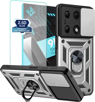 Produktbild von Armor Handyhülle für Xiaomi Redmi Note 13 Pro mit 9H Displayglas Displayschutz Kameraschutz Handy Panzer Case Cover Schutzhülle Outdoor Farbe: Silber