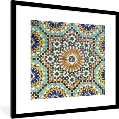 Produktbild von MuchoWow® Gerahmtes Poster Eine Nahaufnahme eines marokkanischen Mosaiks 40x40 cm - Poster mit Schwarzem Bilderrahmen Wandposter Rahmen Foto Bilder - Poster - Plakat im Rahmen