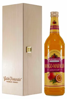 Produktbild von Nordbrand Mango-Maracuja Likör mit Geschenk-Holzkiste