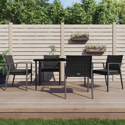 Image de The Living Store Chaises de jardin avec coussins 4 pcs. noir 56,5x57x83cm Poly rotin