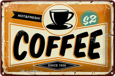 Produktbild von Blechschild Retro 30x20cm Kaffee hot fresh Coffee
