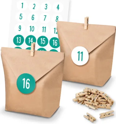 Produktbild von itenga SET Adventskalender 24x Tüten + Klammern + Zahlensticker (Z34)