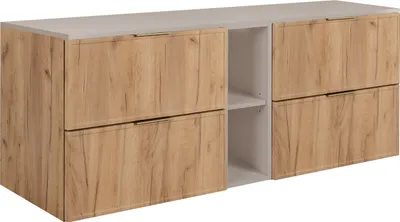 Image de Armoire de salle de bains, chêne craft / cachemire, poignées dorées, 140 ( 2 x 60 + 20) x 46 x 57 cm