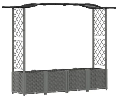 Obrázek produktu pro Zvýšený záhon vidaXL s mřížkou pro popínavé rostliny a stříškou, světle šedý, 204 x 40 x 138 cm, PP