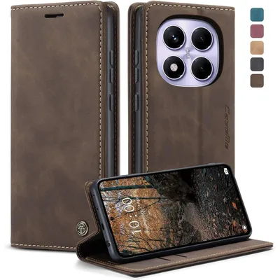 Image de Étui rabattable en cuir pour Xiaomi Redmi Note 14 Pro 4G, avec porte-cartes, fonction support et motif café